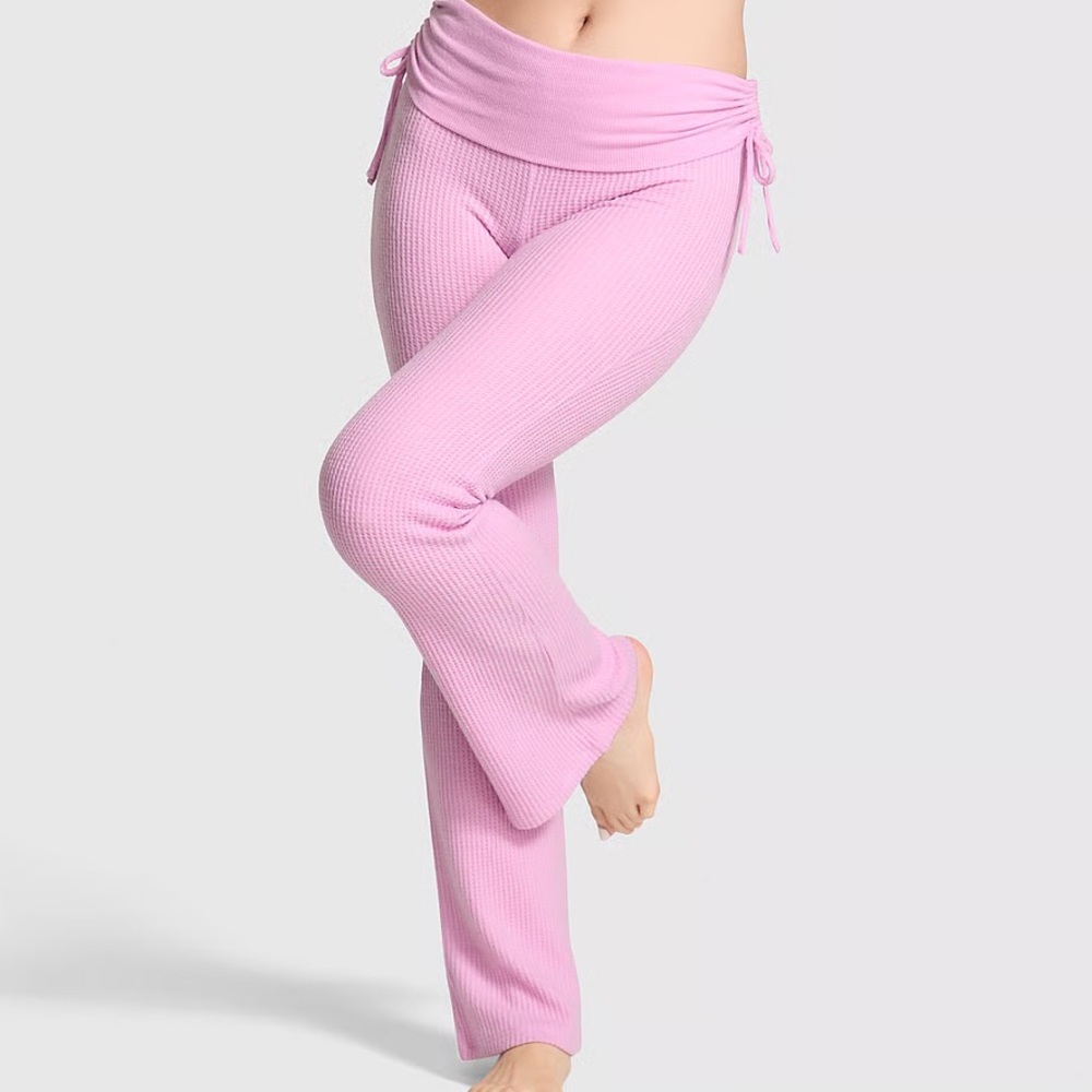 PINK Waffle Knit Foldover Flare Pants in Hushed Lilac NEW